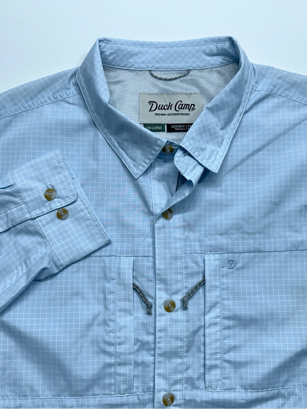 Duck Camp Button Down Fishing Shirt Mens 2XL Blue DRIRELEASE Vented Long Sleeve
